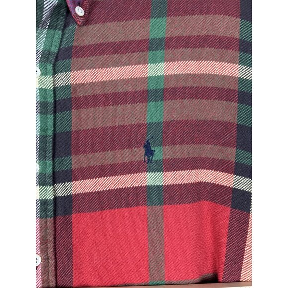 Ralph Lauren Men’s Large Custom Fit Plaid Flannel Shirt LS Button Front Red - Picture 8 of 9